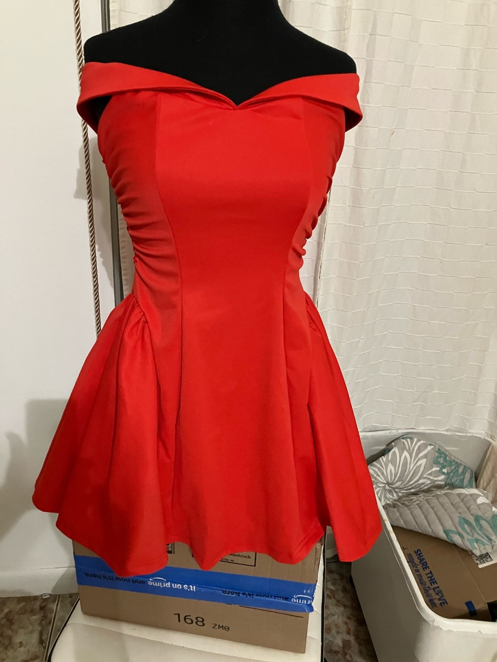 Off-Shoulder Mini Dress in Bold Red